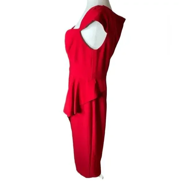 Black Halo Eve by Laurel Berman Red Ruffled Ponte Gown | Size 12 - Picture 4 of 9